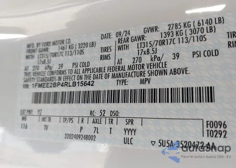 2024 Ford Bronco Wildtrak z USA, uszkodzony, nr VIN 1FMEE2BP4RLB15642